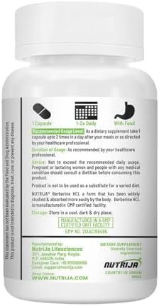 NutriJa Berberine HCL 98% Purified 500mg Capsules 30 – Ayurvedic Herb