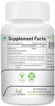 NutriJa Berberine HCL 98% Purified 500mg Capsules 30 – Ayurvedic Herb