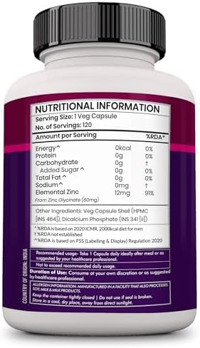 Zenith Nutrition Chelated Zinc Glycinate 12mg Capsules 120 – Vegetarian Mineral