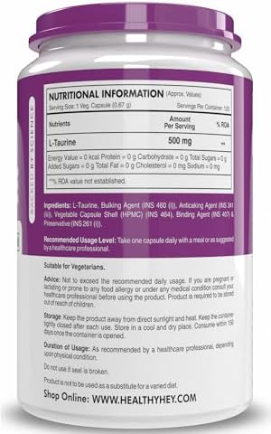 HealthyHey L-Taurine Capsules 120 – Amino Acid