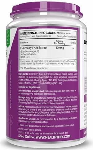 HealthyHey Nutrition Natural Elderberry Extract Capsules 60 – Sambucus nigra