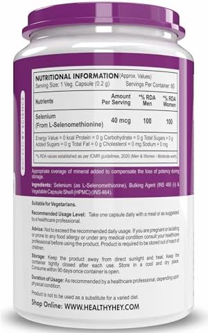 HealthyHey Selenium 40mcg Capsules 60 – Vegetarian Mineral