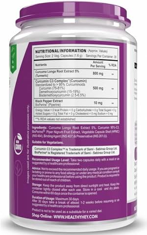 HealthyHey Nutrition Curcumin with Bioperine Capsules – Curcuma longa