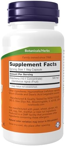 NOW Foods Elderberry 60 Veg 500mg Capsules 60 – Sambucus nigra