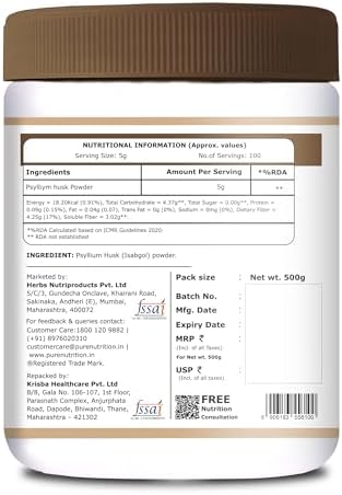 Pure Nutrition Psyllium Husk Powder 500g – Plantago ovata