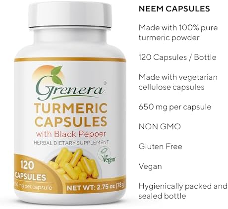 Grenera Neem & Turmeric Capsules Combo Capsules – Azadirachta indica
