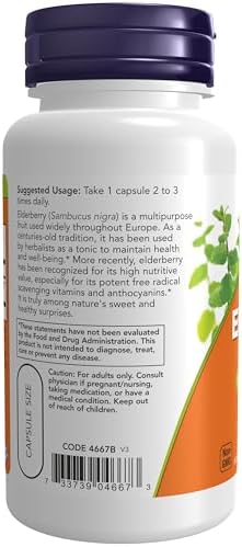 NOW Foods Elderberry 60 Veg 500mg Capsules 60 – Sambucus nigra
