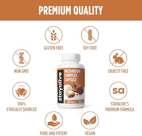Stay Alive 6-in-1 Mushroom Complex with Lion's Mane & Reishi 1000mg Capsules – Ayurvedic Herb