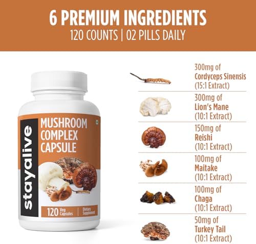 Stay Alive 6-in-1 Mushroom Complex with Lion's Mane & Reishi 1000mg Capsules – Ayurvedic Herb