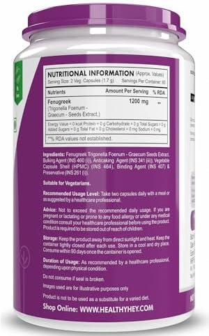 HealthyHey Nutrition Fenugreek Seed Extract Capsules 120 – Trigonella foenum