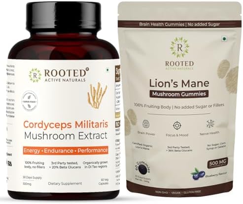 Rooted Lion's Mane Gummies + Cordyceps Capsules Combo Capsules – Hericium erinaceus