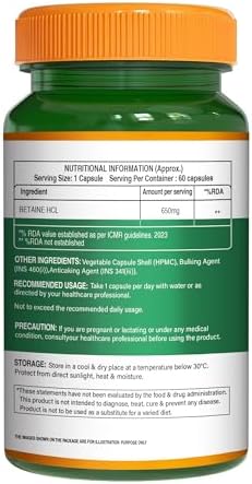 Pure Nutrition Betaine HCL 650mg Capsules 60 – Betaine hydrochloride