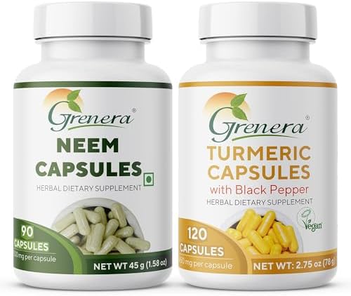 Grenera Neem & Turmeric Capsules Combo Capsules – Azadirachta indica