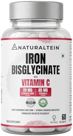 NATURALTEIN Iron Bisglycinate Tablets 60 – Gentle Chelated + Vitamin C