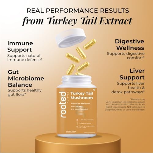 Rooted Actives Turkey Tail Mushroom 500mg Capsules 60 – Trametes versicolor