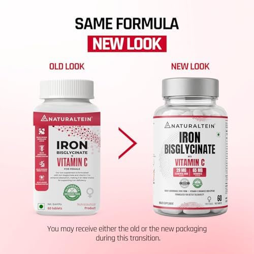 NATURALTEIN Iron Bisglycinate Tablets 60 – Gentle Chelated + Vitamin C