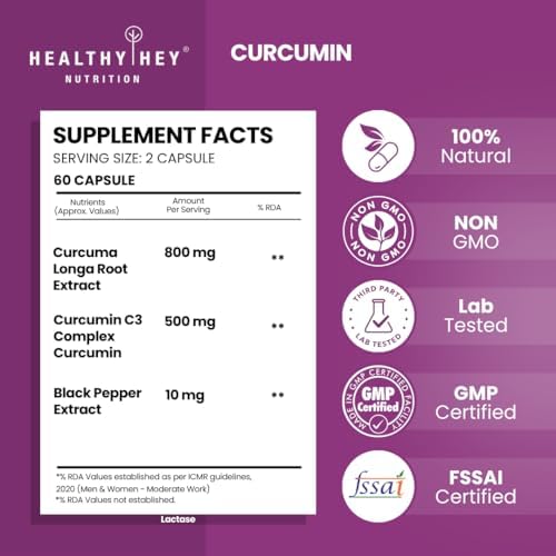 HealthyHey Nutrition Curcumin with Bioperine Capsules – Curcuma longa