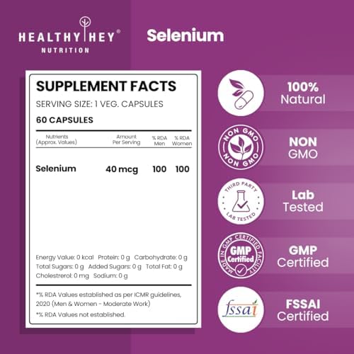 HealthyHey Selenium 40mcg Capsules 60 – Vegetarian Mineral