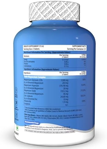 Naturyz Triple 3-in-1 Magnesium Complex + Zinc 1736mg Tablets – Vegetarian Mineral