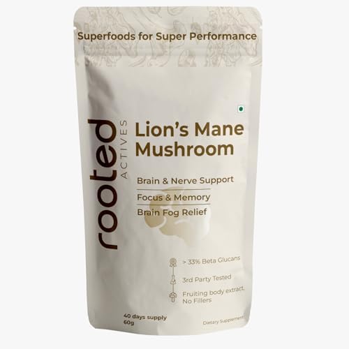Rooted Actives Lion's Mane Mushroom Extract Capsules 60g – Hericium erinaceus
