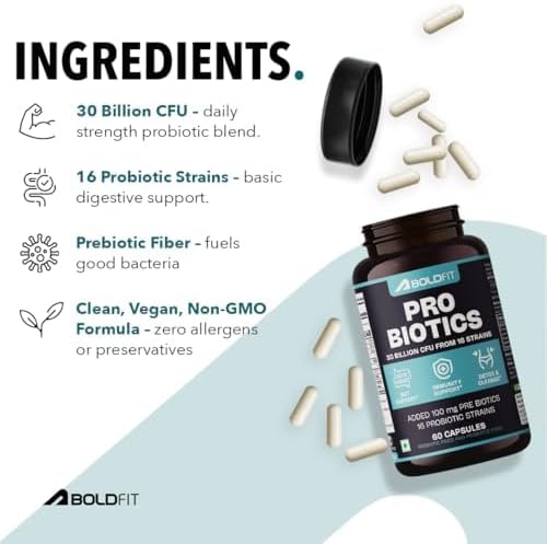 Boldfit Probiotics CFU, 16 Strains 60 Veg 30Billion Capsules 60 – Ayurvedic Herb