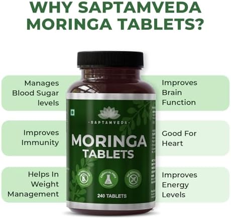 SAPTAMVEDA Organic Moringa 500mg Tablets 240 – Moringa oleifera