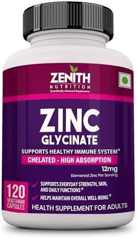 Zenith Nutrition Chelated Zinc Glycinate 12mg Capsules 120 – Vegetarian Mineral
