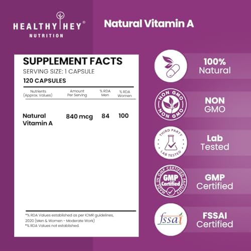 HealthyHey Vitamin A from Beta Carotene Capsules 120 – Vitamin Supplement