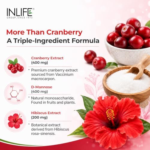 INLIFE Cranberry with D-Mannose & Hibiscus Capsules 60 – Ayurvedic Herb