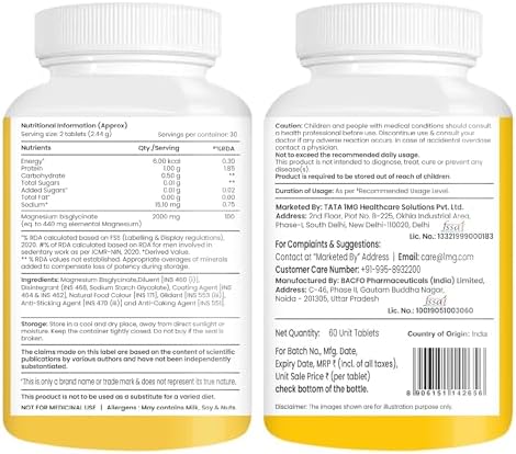 Tata 1mg Magnesium Glycinate Tablets – Vegetarian Mineral