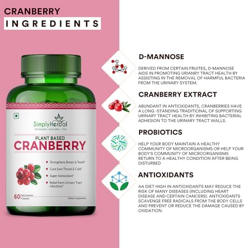 Simply Herbal D-Mannose & Cranberry with Probiotics 800mg Capsules 60 – Ayurvedic Herb