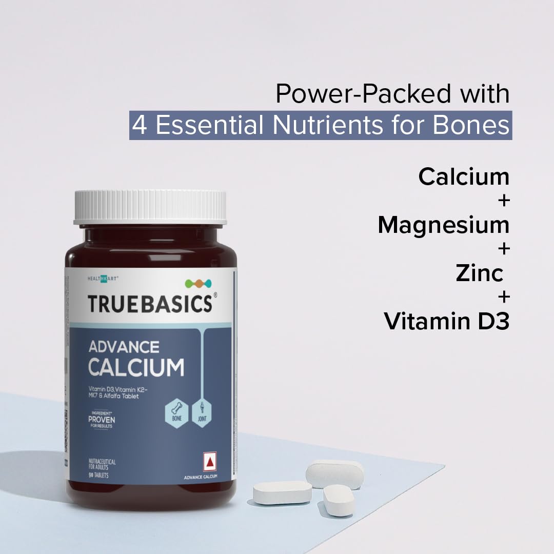 TrueBasics Calcium + Vitamin D3 & K2-MK7 Tablets 90 – Vitamin Supplement
