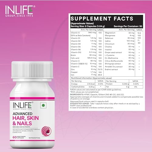 INLIFE Advanced Hair, Skin & Nails with Biotin Tablets – Ayurvedic Herb