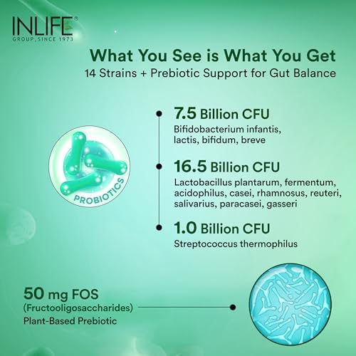 INLIFE Probiotics Forte CFU, 14 Strains — 60 Veg 25Billion Capsules 60 – Ayurvedic Herb