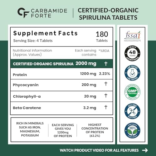 Carbamide Forte Organic Spirulina 2000mg Tablets 60 – Arthrospira platensis