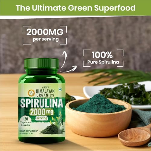 Himalayan Organics Spirulina 2000mg Capsules 120 – Arthrospira platensis