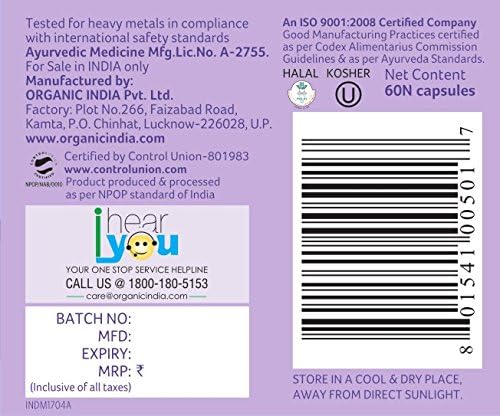 Organic India Brahmi Capsules 60 – Bacopa monnieri