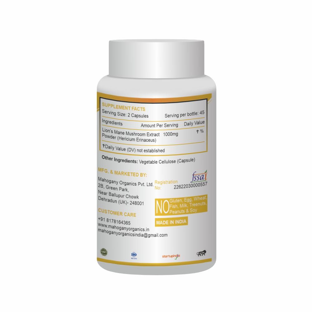 Lion's Mane Mushroom Extract 90 Veg 500mg Capsules 90 – Hericium erinaceus