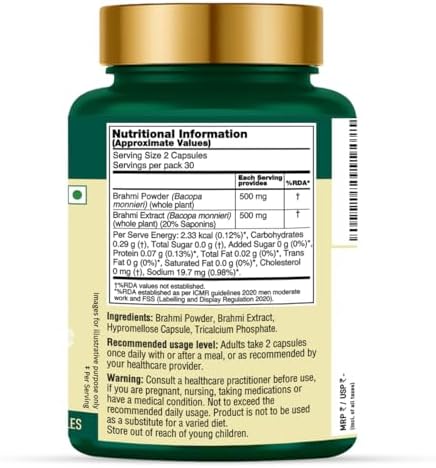 VAHDAM Brahmi 1000mg Capsules – Bacopa monnieri