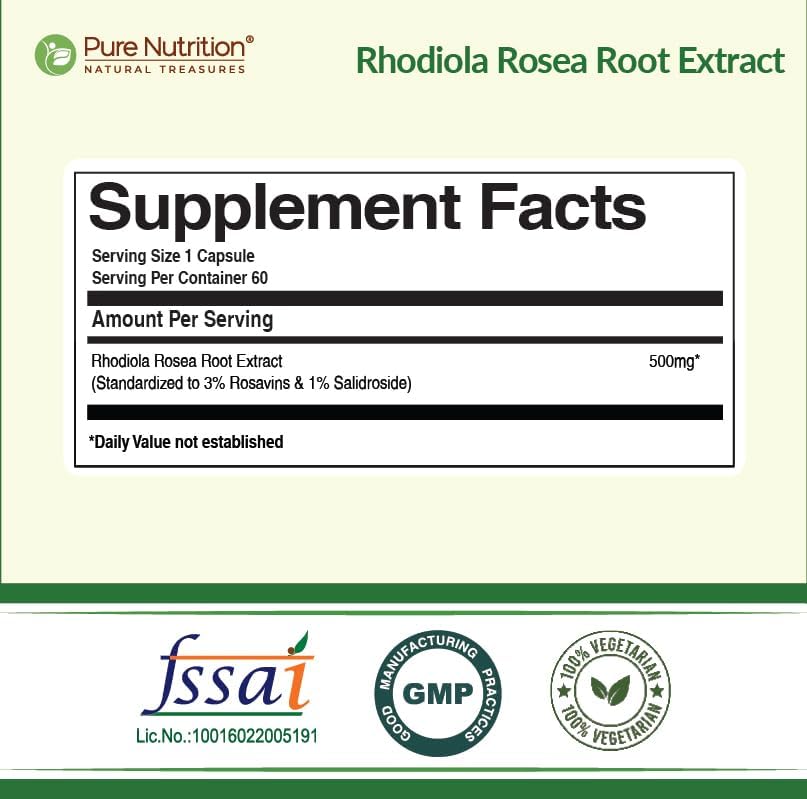 Pure Nutrition Rhodiola Rosea 500mg Capsules 60 – Ayurvedic Herb