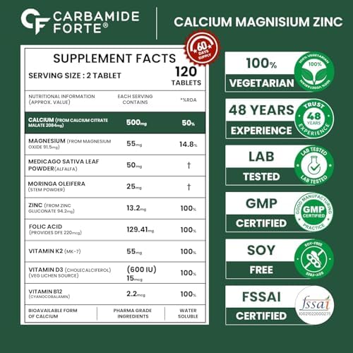 Carbamide Forte Calcium, Magnesium, Zinc + Vitamin D3 & K2 Tablets 120 – Vitamin Supplement
