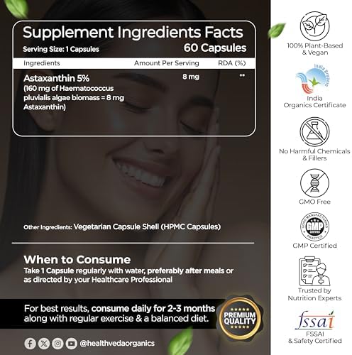 Health Veda Plant Astaxanthin 8mg Capsules 60 – Ayurvedic Herb