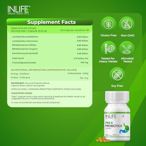 INLIFE Prebiotics and Probiotics Supplement — Capsules 60 – Ayurvedic Herb