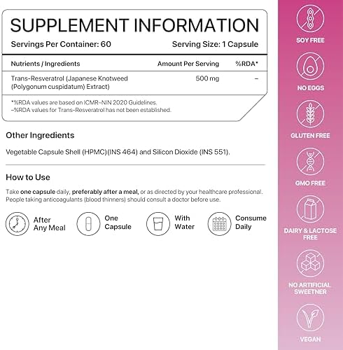 Trans-Resveratrol 500mg Capsules 60 – High-Strength Antioxidant Polyphenol