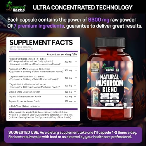 Humming Herbs 7-in-1 Mushroom Blend Capsules – Hericium erinaceus