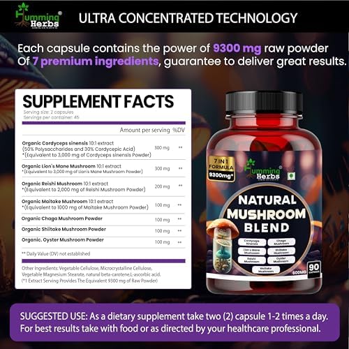 Humming Herbs 7-in-1 Mushroom Blend Capsules – Hericium erinaceus