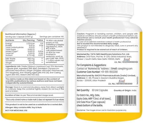 Tata 1mg Milk Thistle 70% Silymarin Capsules 60 – Silybum marianum