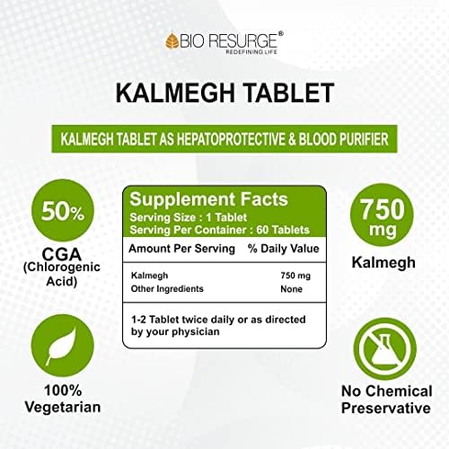 Bio Resurge Kalmegh 750mg Tablets 60 – Andrographis paniculata