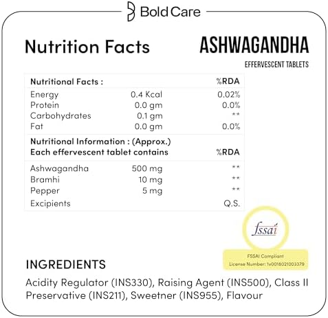 Bold Care Ashwagandha Effervescent Tablets 20 – Withania somnifera