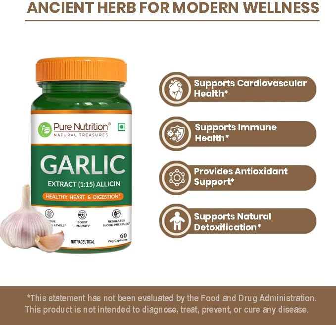 Pure Nutrition Garlic Extract 500mg Capsules 60 – Allium sativum